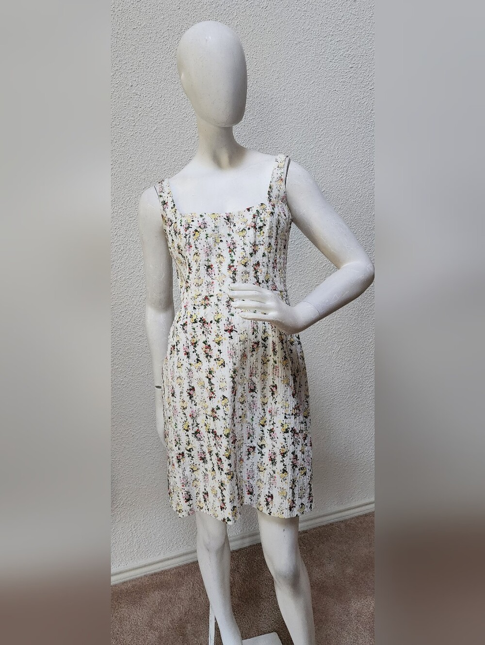 Emilia Wickstead White Floral Midi Dress with Pink & Yellow Blooms Size 8